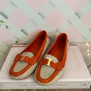 Tory Burch Orange and Beige Drivers